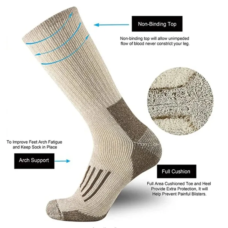 80% Wool Socks Warm Thicken Hiking Cushion Crew