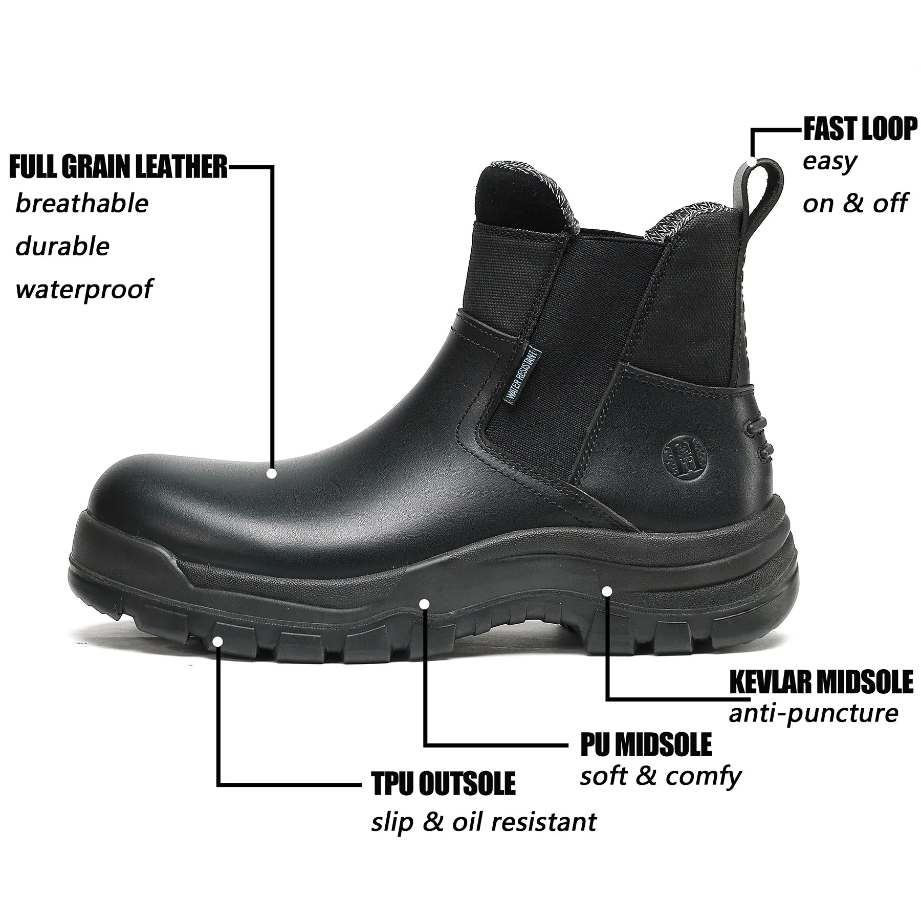 80M02 Slip On Soft Toe Waterproof Slip Resistant Mens Work Boots