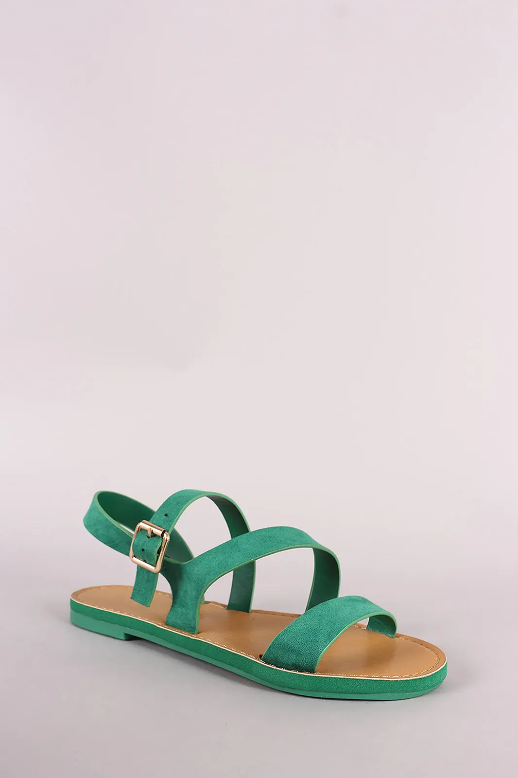 Bamboo Suede Strappy Open Toe Flat Sandal
