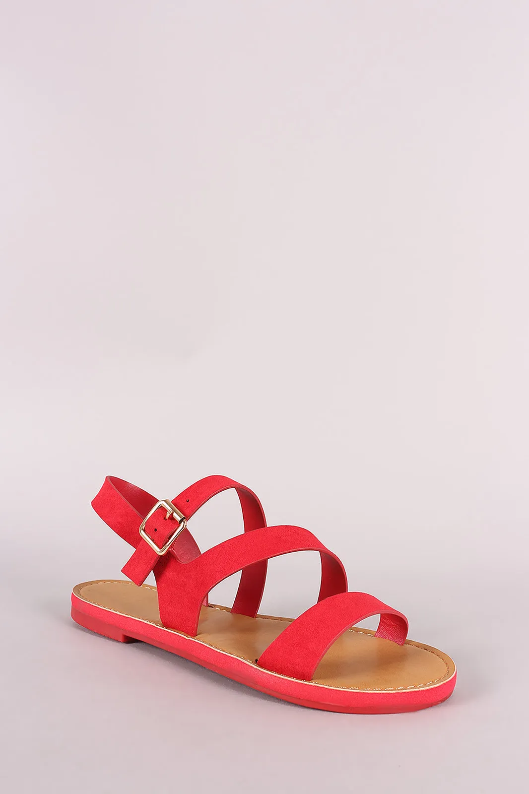 Bamboo Suede Strappy Open Toe Flat Sandal