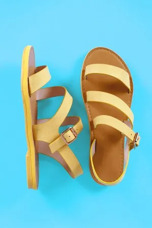 Bamboo Suede Strappy Open Toe Flat Sandal
