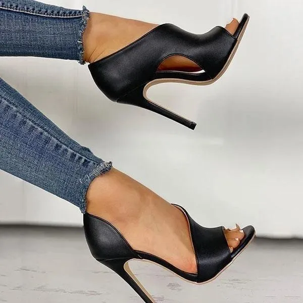 Black Cut Out Stiletto High Heels Peep Toe Dress Pumps