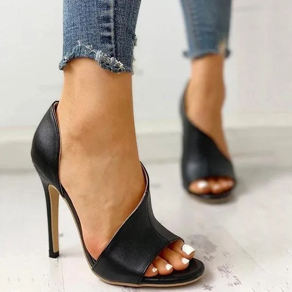 Black Cut Out Stiletto High Heels Peep Toe Dress Pumps