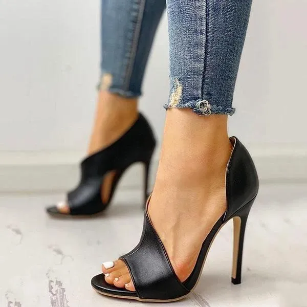 Black Cut Out Stiletto High Heels Peep Toe Dress Pumps