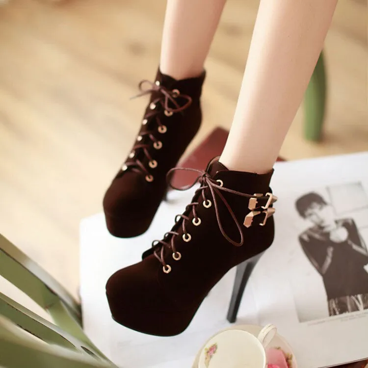 Black/Red Platform Stiletto High Heel Ankle Boots