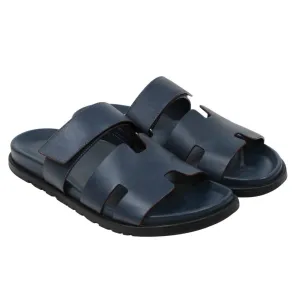 Blue Leather Strap H Logo Chypre Sandals