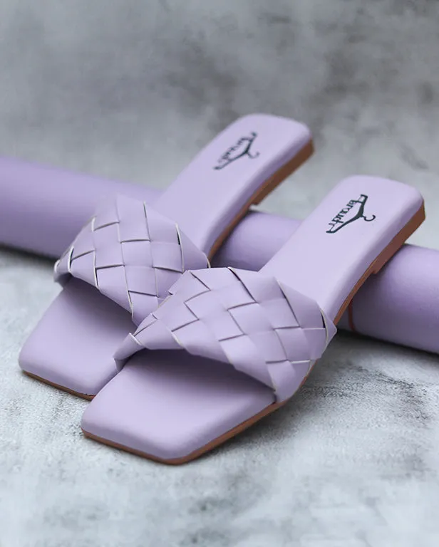 Brauch Purple Stylish Strap Square Toe Flats