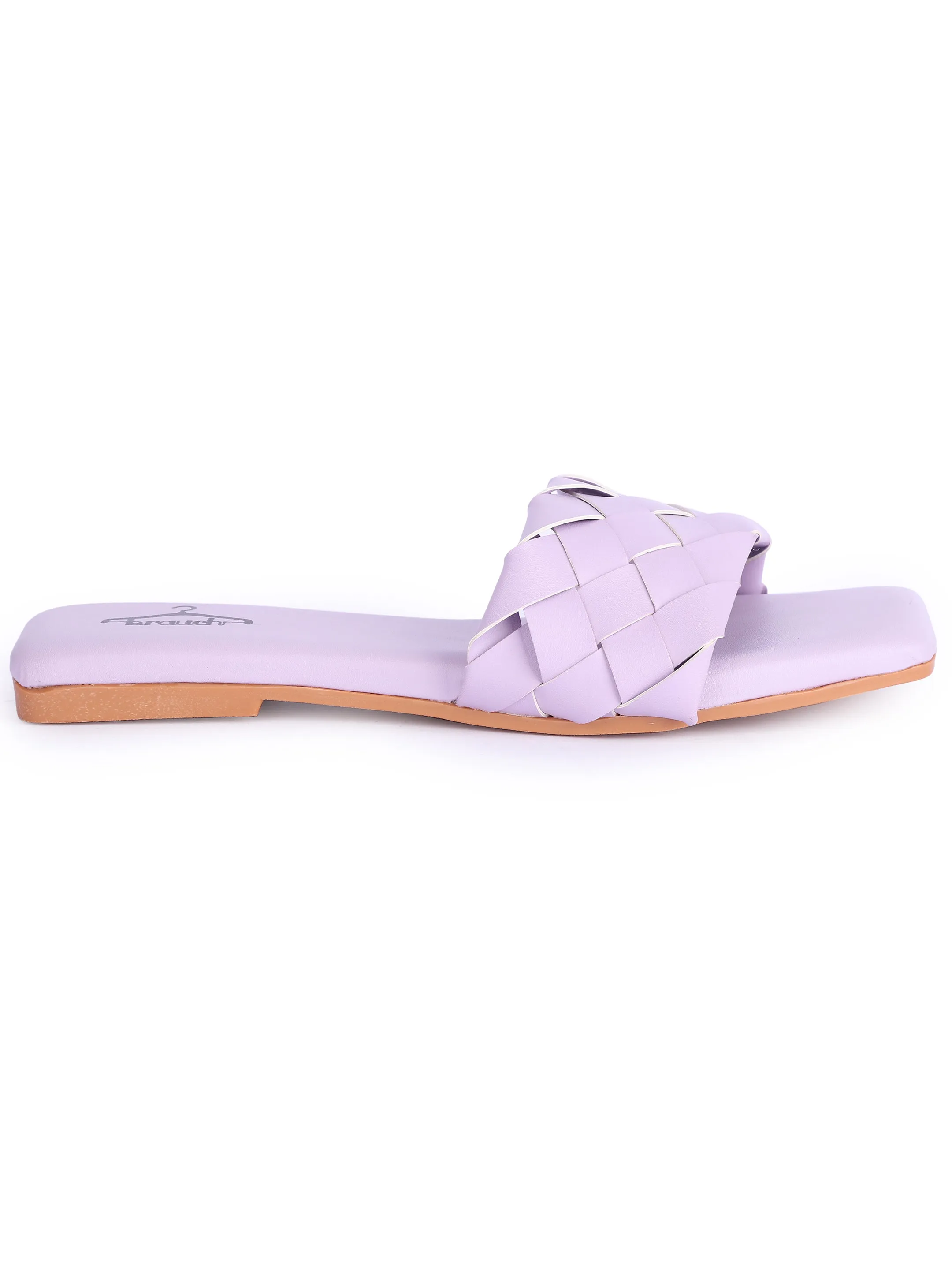 Brauch Purple Stylish Strap Square Toe Flats