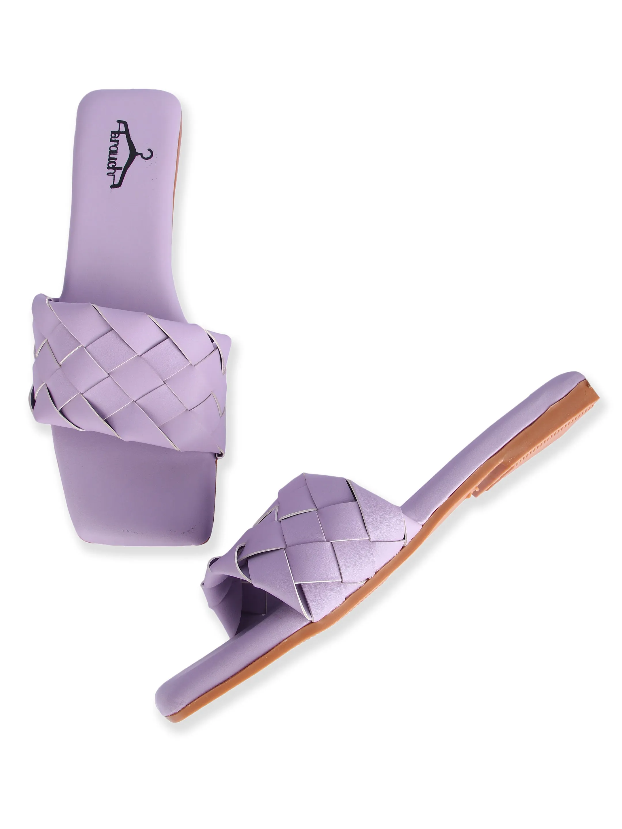 Brauch Purple Stylish Strap Square Toe Flats