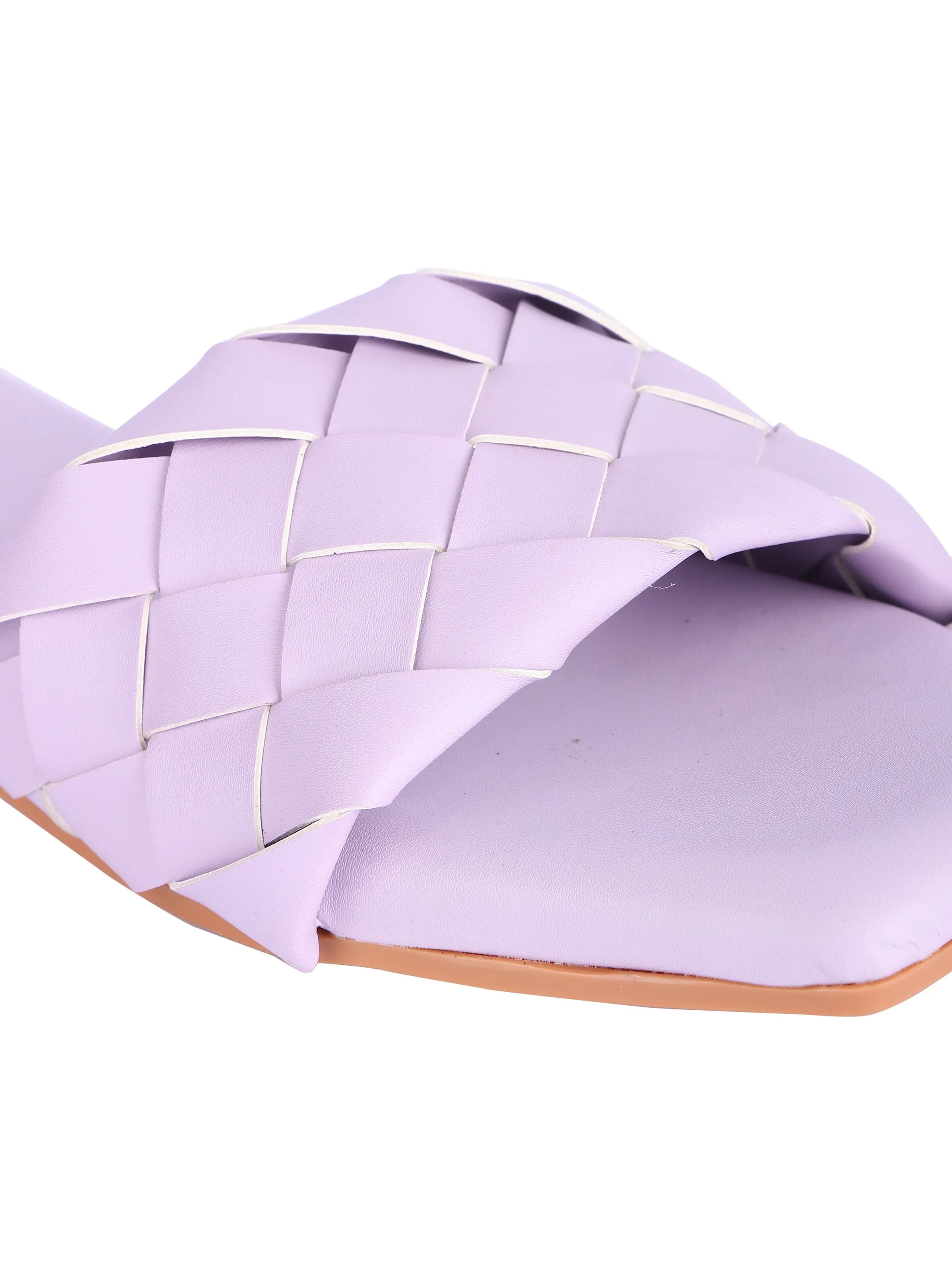 Brauch Purple Stylish Strap Square Toe Flats