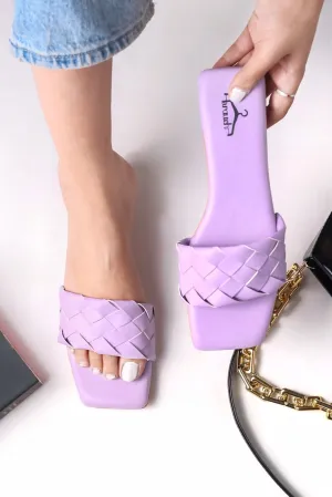 Brauch Purple Stylish Strap Square Toe Flats