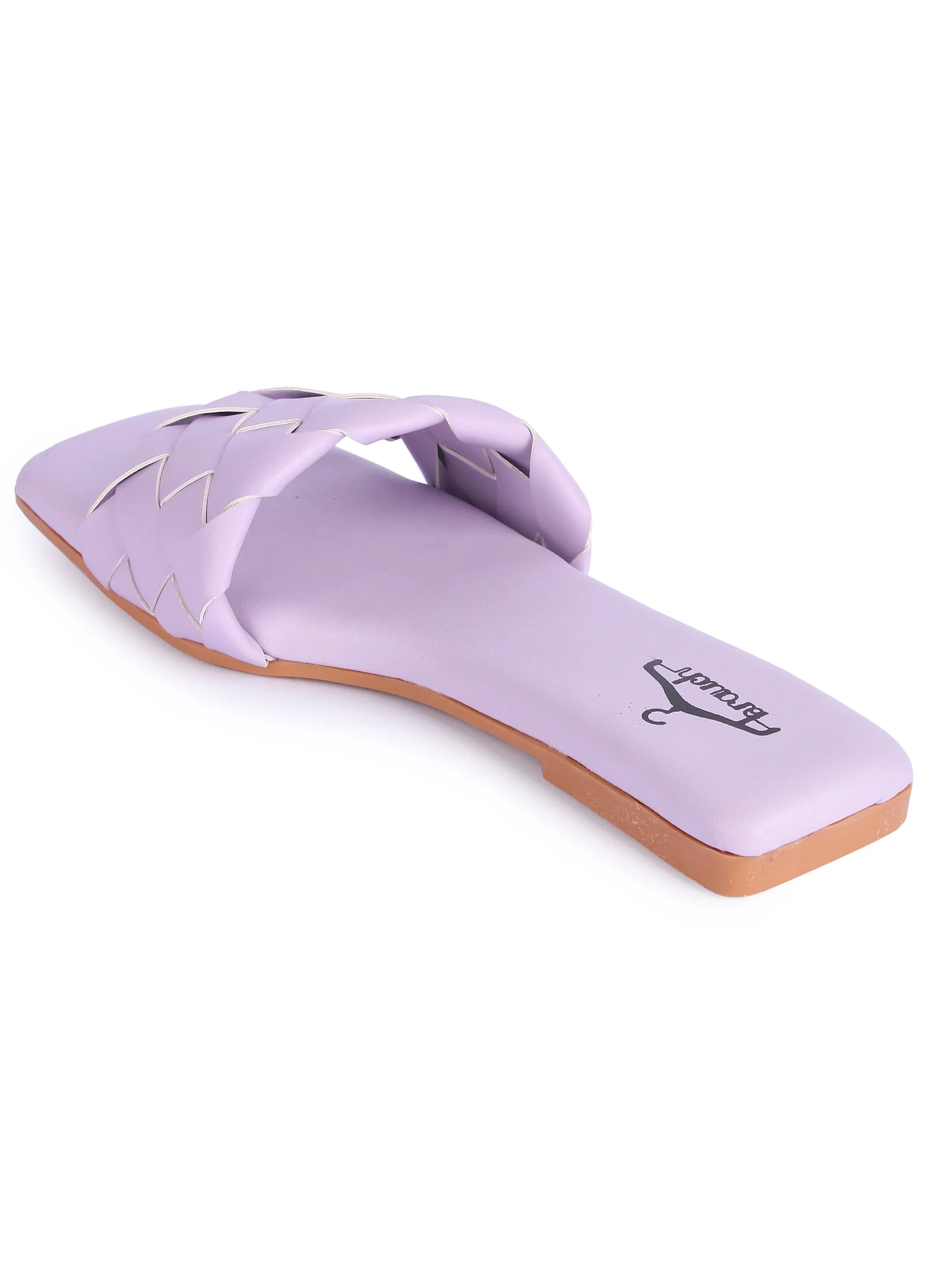 Brauch Purple Stylish Strap Square Toe Flats
