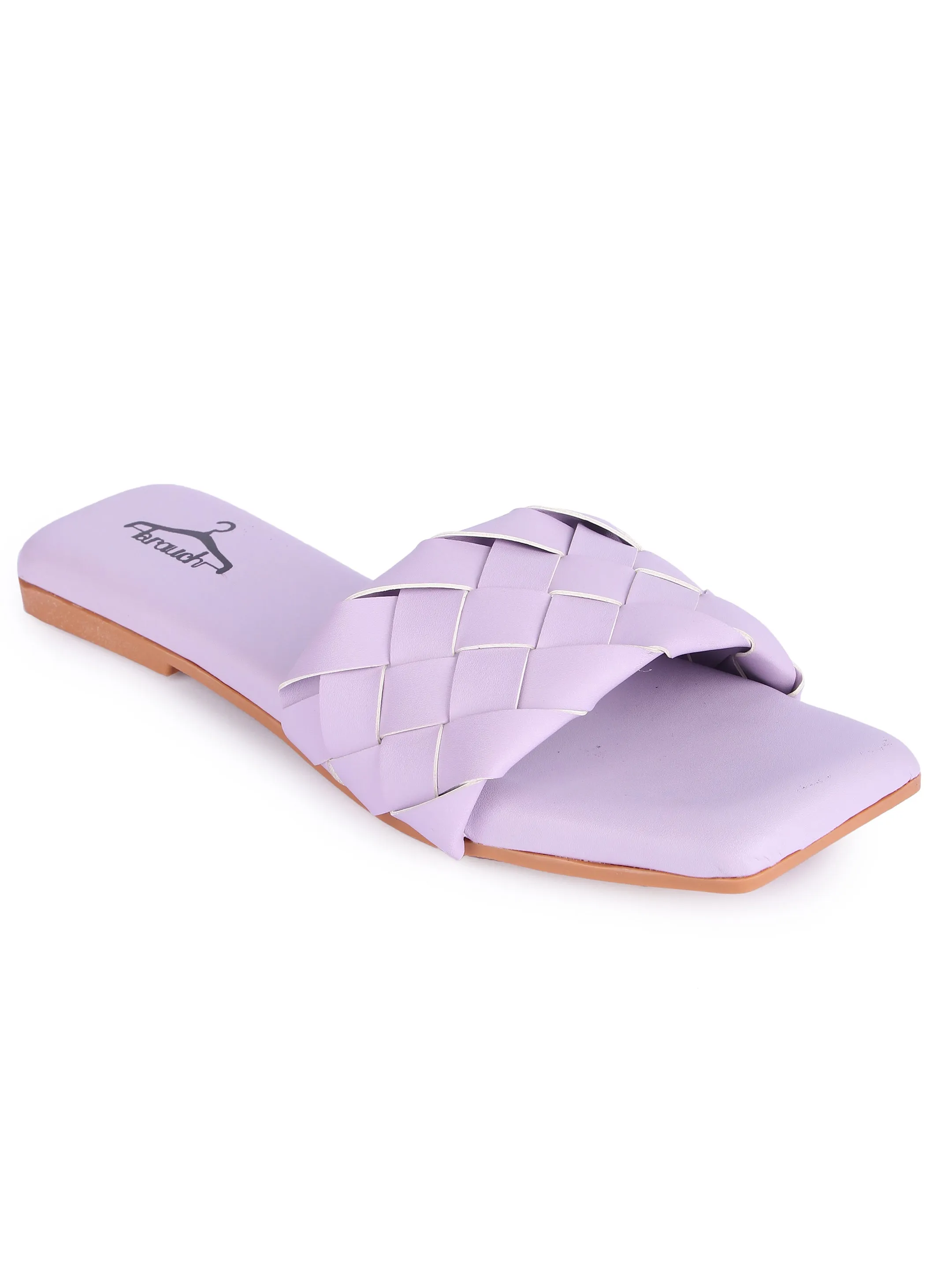 Brauch Purple Stylish Strap Square Toe Flats