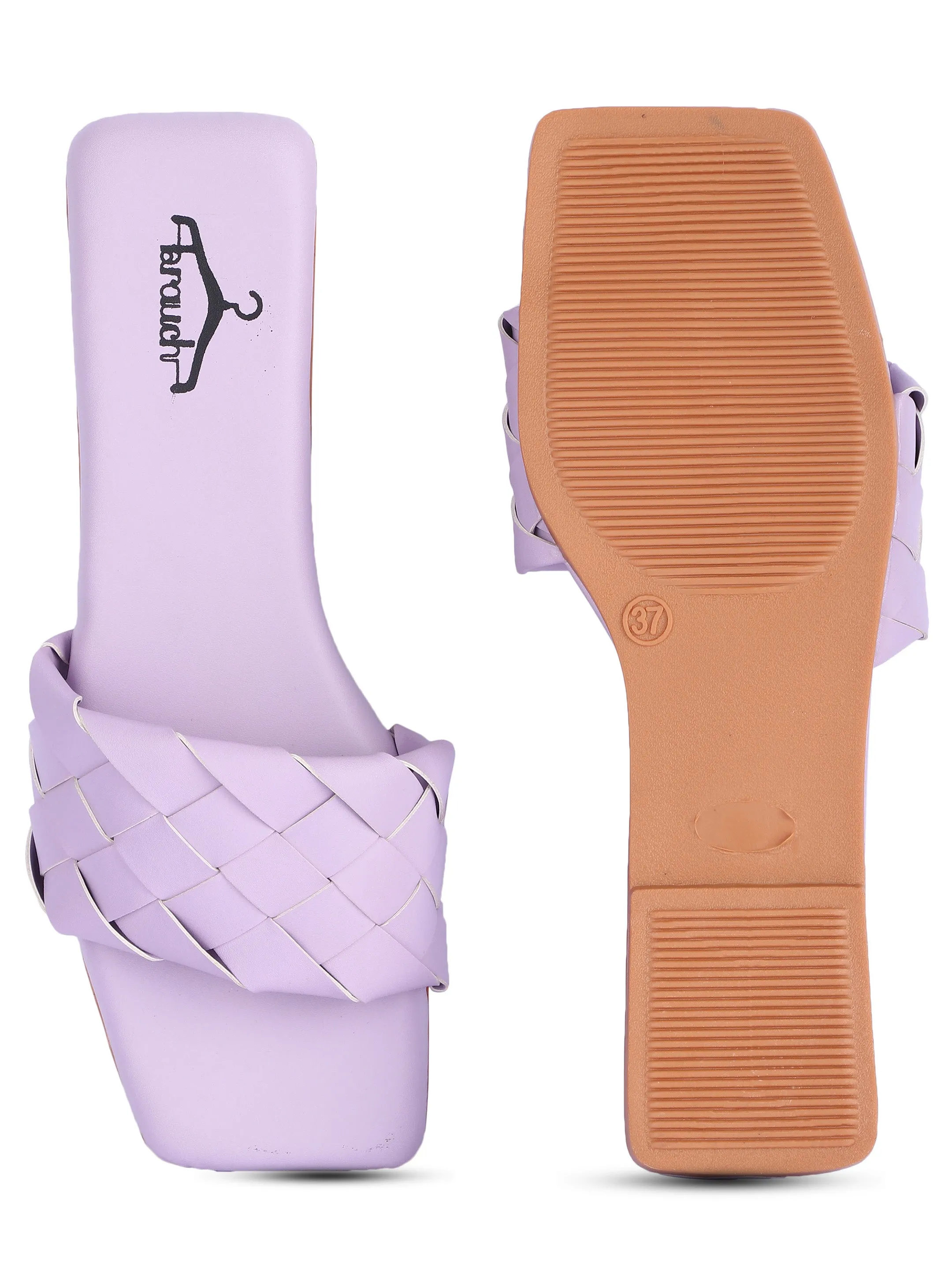 Brauch Purple Stylish Strap Square Toe Flats