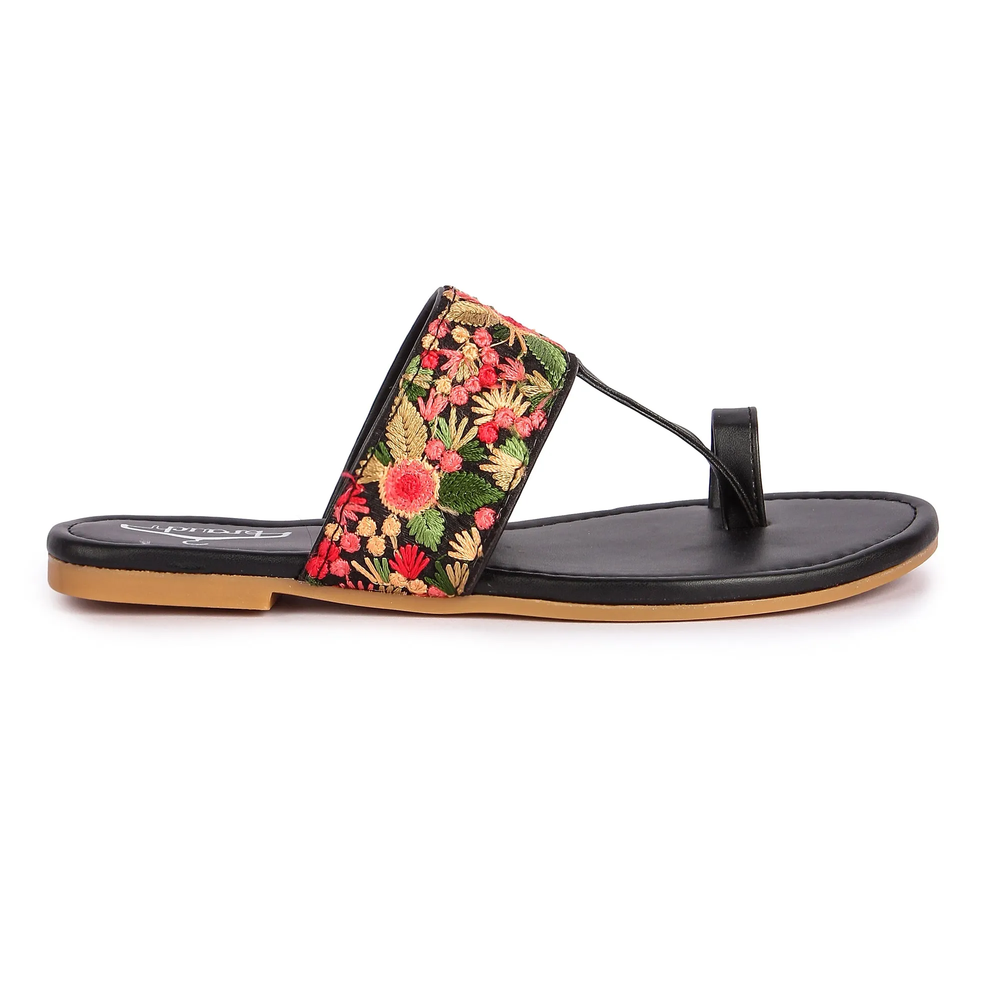 Brauch Women's Black Thumb Floral Flats