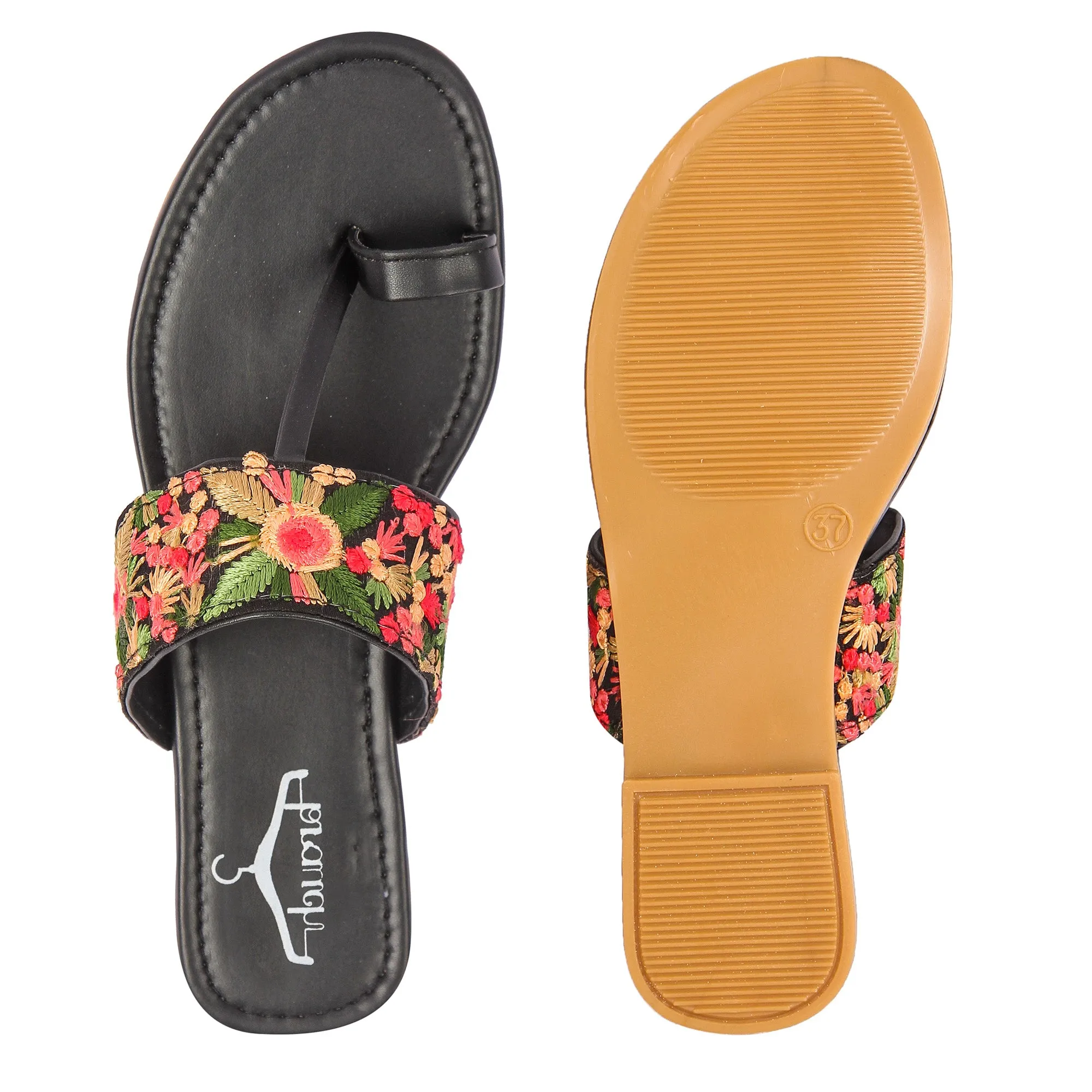 Brauch Women's Black Thumb Floral Flats