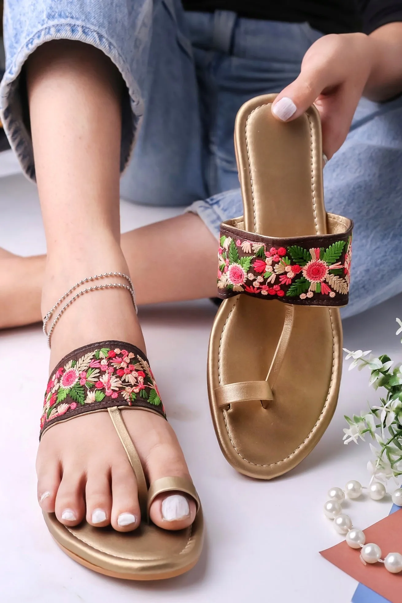 Brauch Women's Copper Thumb Floral Flats
