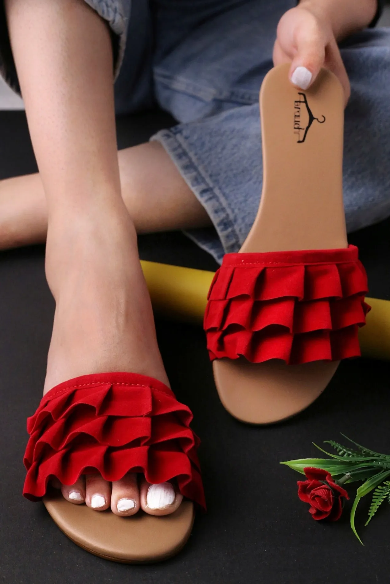 Brauch Women's Red Suede Frock Flats
