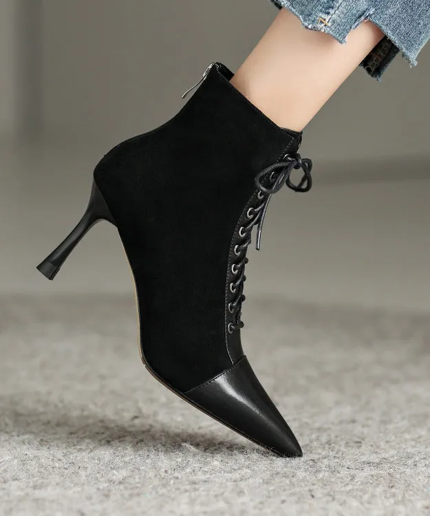Brown Boots Stiletto Suede Unique Splicing Cross Strap Pointed Toe ML1665