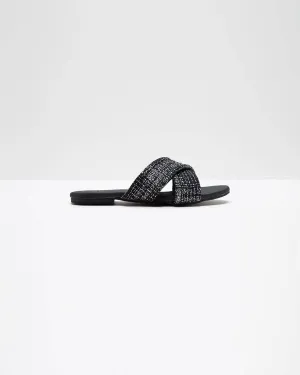 Cross-Strapped Black Jute Flats