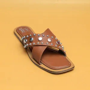 Crystal Criss Cross Flats - Tan