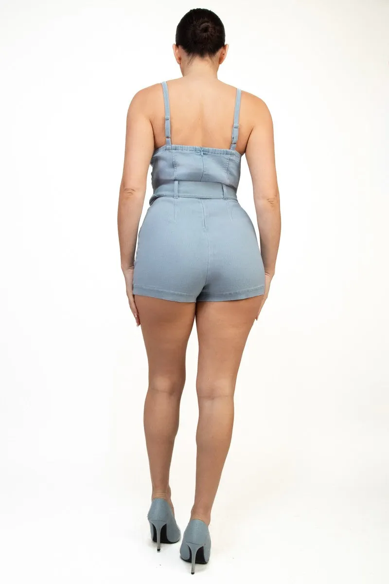 Denim Belted Romper