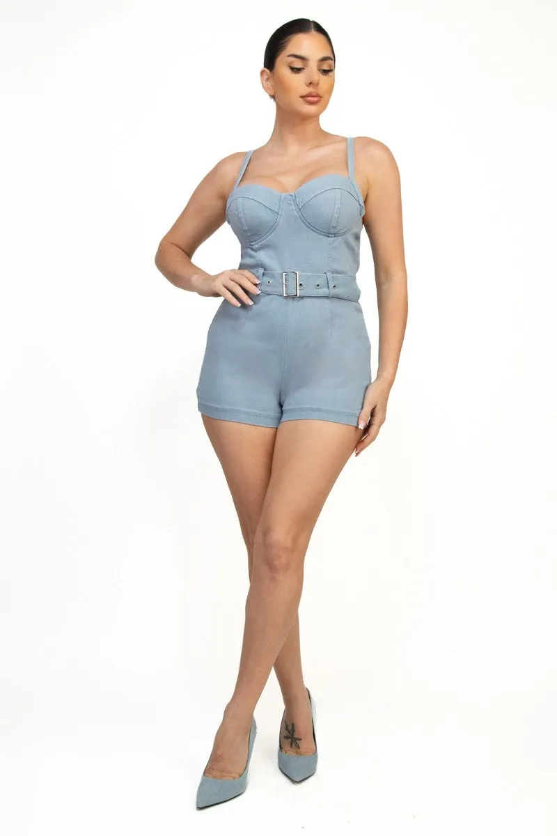 Denim Belted Romper