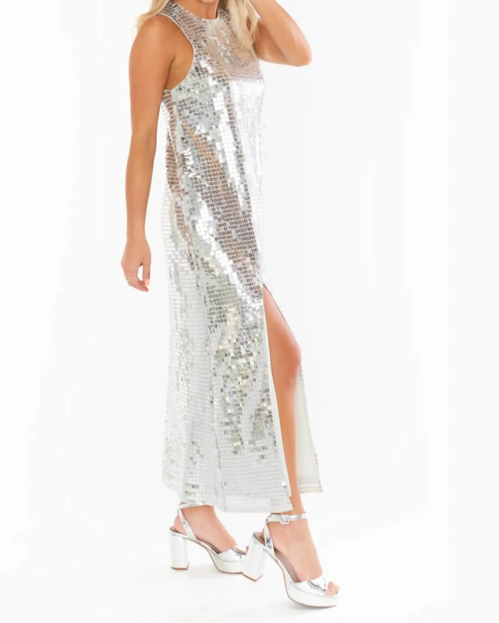 Disco Maxi Dress in Silver | Silver
