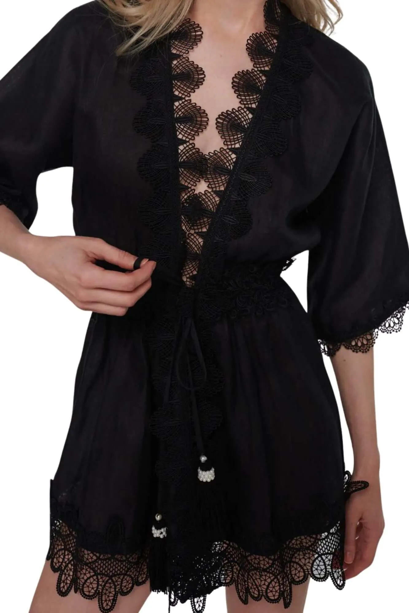Gabriella Linen Kimono in Black