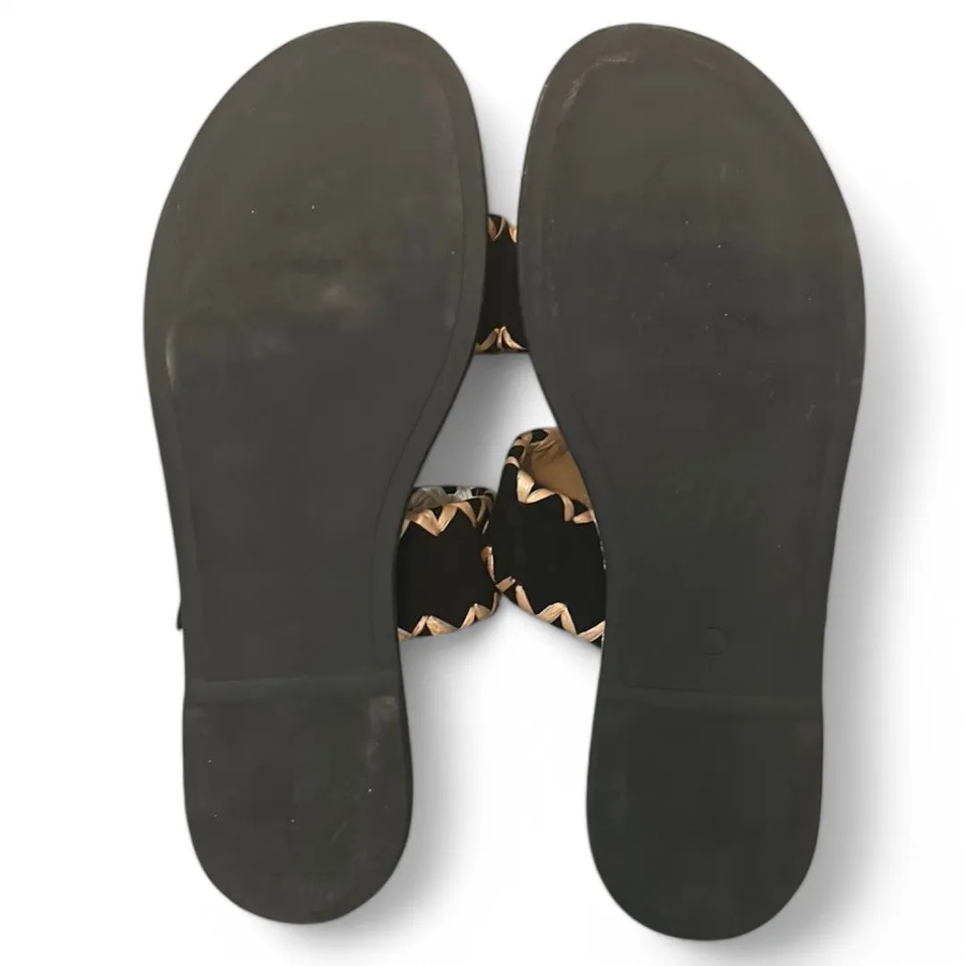 Genuine Leather Sandals Double Strap Whipstitch Trim Slides