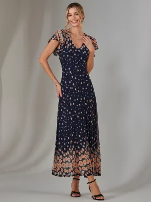 Gina Mirrored Print Mesh Maxi Dress, Navy Multi