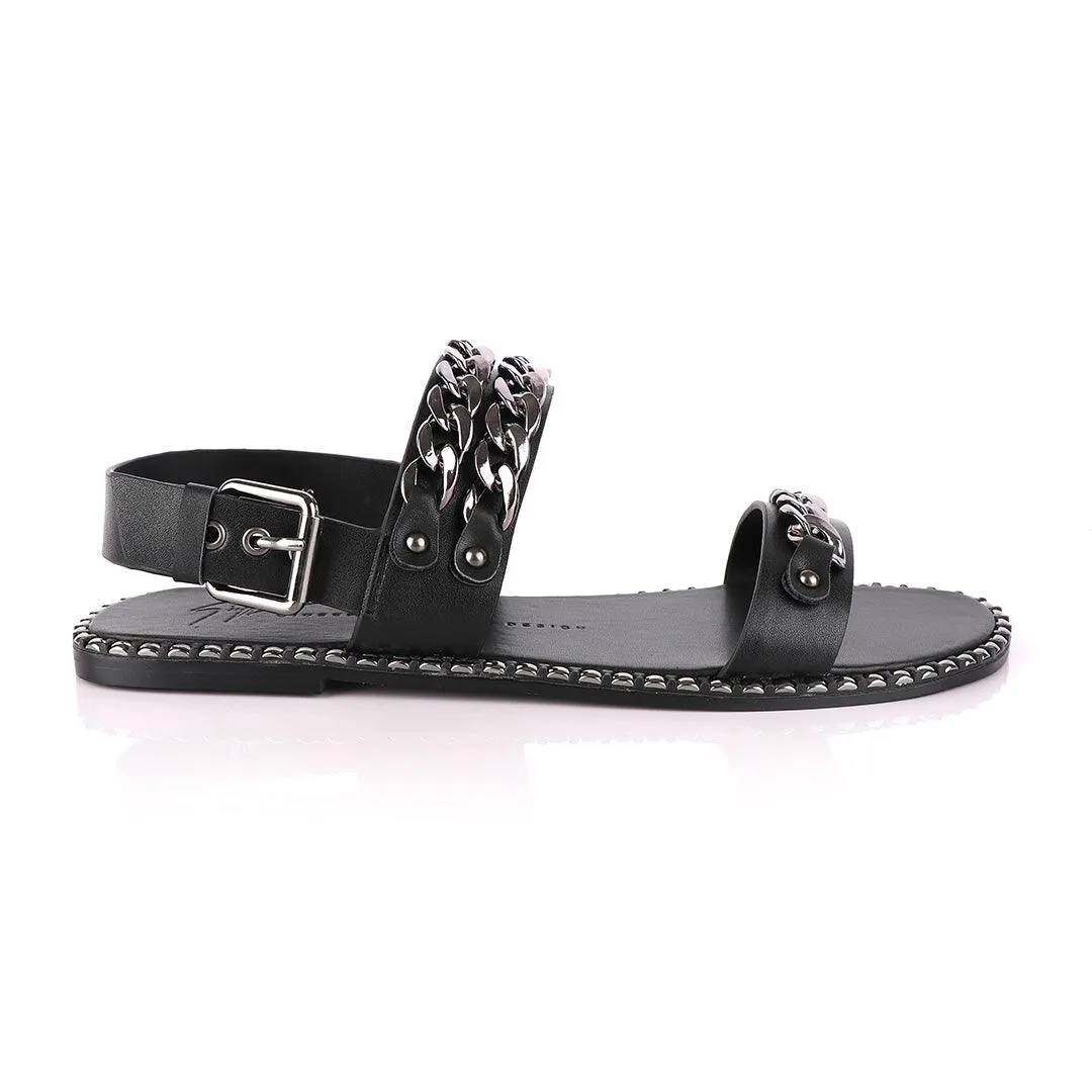 Giuseppe Zanotti Triple Chain Leather Sandals - Black