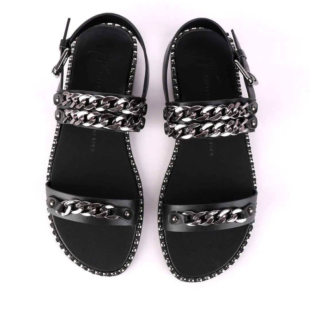 Giuseppe Zanotti Triple Chain Leather Sandals - Black