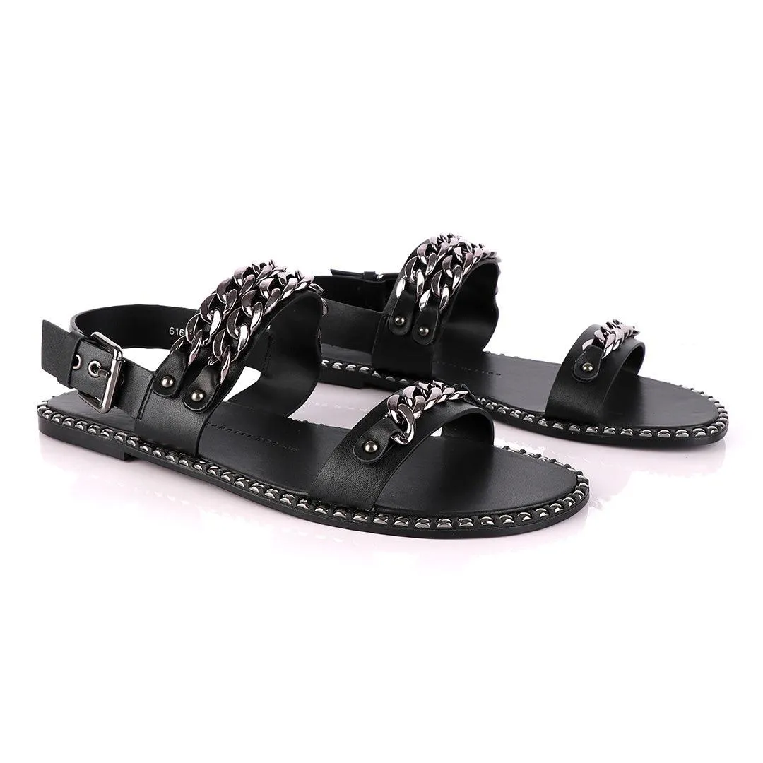 Giuseppe Zanotti Triple Chain Leather Sandals - Black