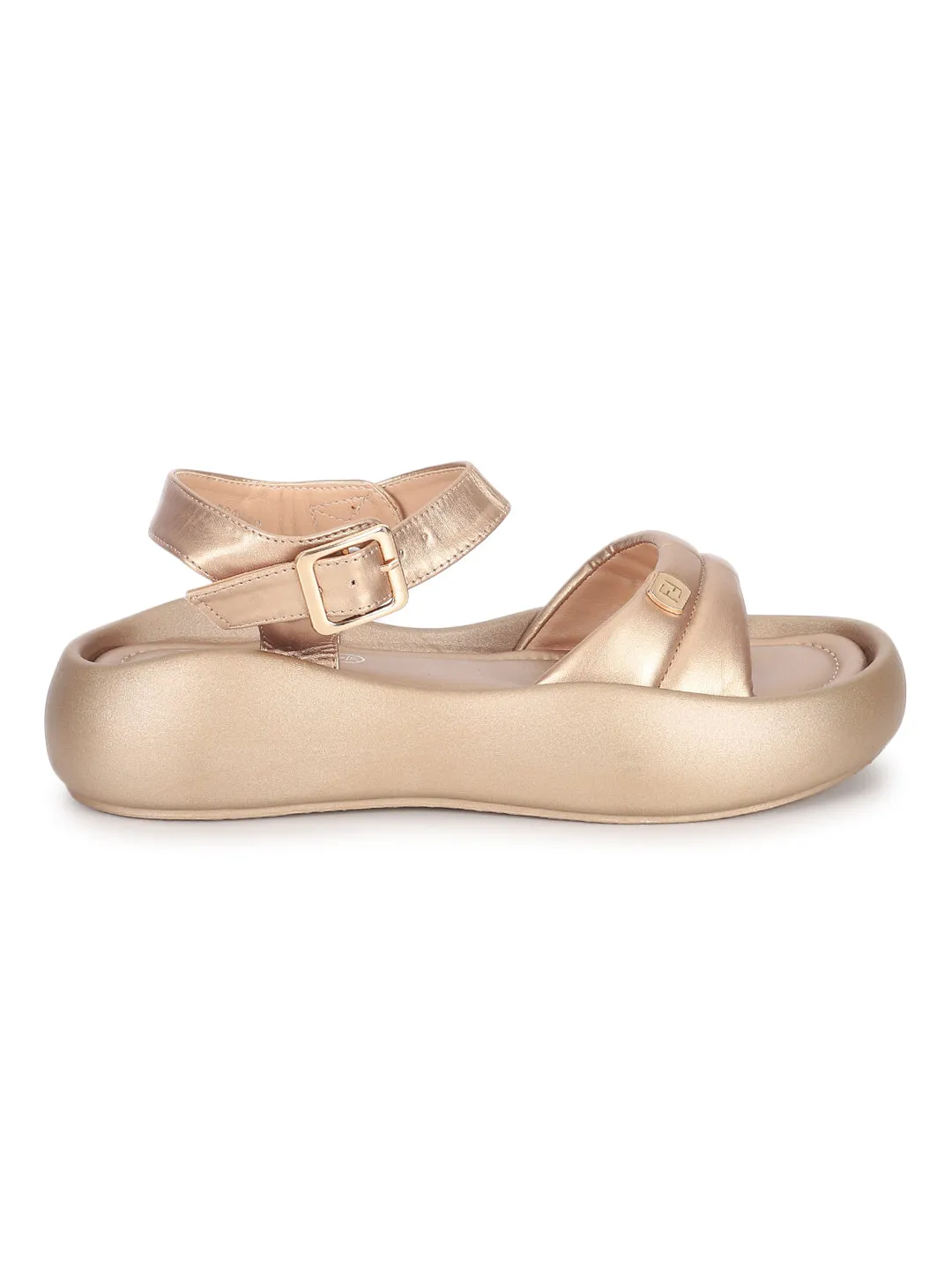 Gold PU Buckle Stylish Flats (TC-RS3583-GLD)