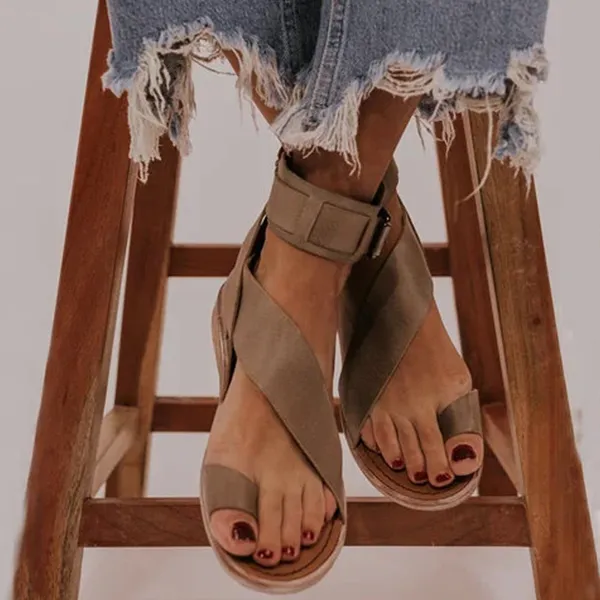 Kimemoda Fashion Flip-flops Flat Heel Buckle Ankle Strap Sandals