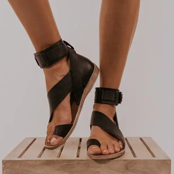 Kimemoda Fashion Flip-flops Flat Heel Buckle Ankle Strap Sandals