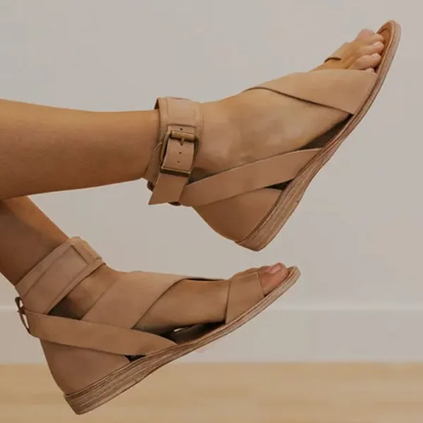 Kimemoda Fashion Flip-flops Flat Heel Buckle Ankle Strap Sandals