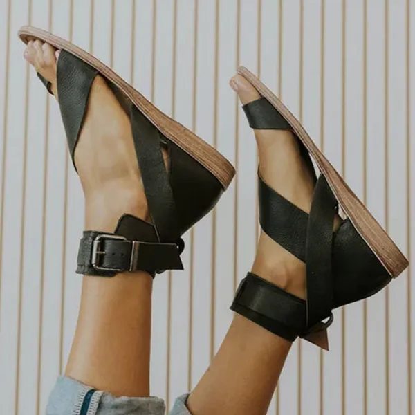 Kimemoda Fashion Flip-flops Flat Heel Buckle Ankle Strap Sandals