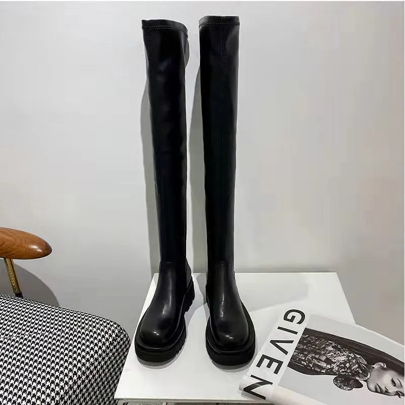 Knee High Boots Leather Soft Platform