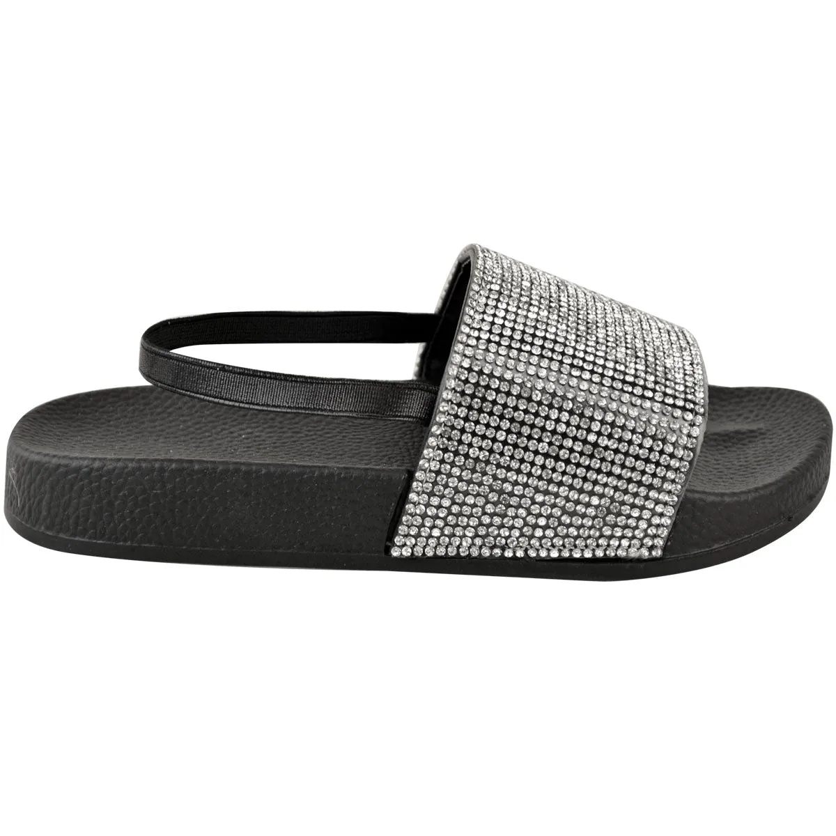 LEVELLE KIDS FLATFORM SLIDERS WIT DIAMANTE STRAP & SLINGBACK IN BLACK