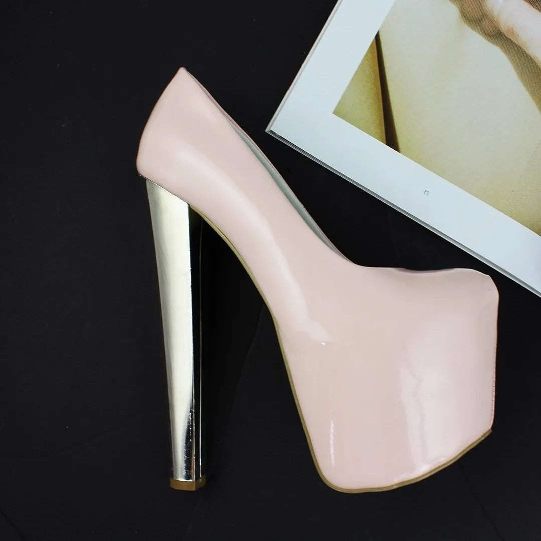 Light Powder Pink Silver Thick Heels