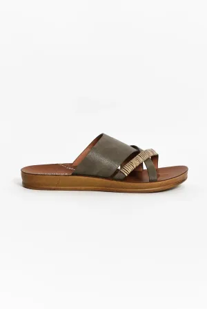 Los Carbos Bride Rattan Trim Slip On Shoe Khaki 37