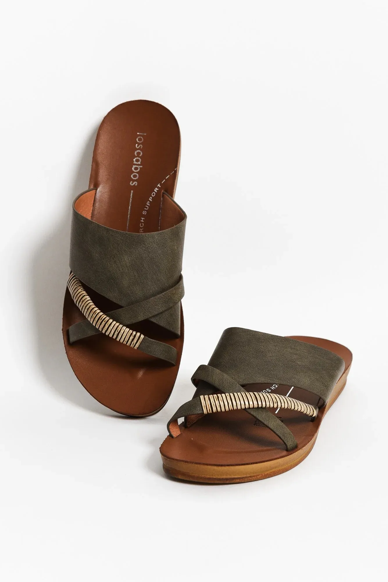 Los Carbos Bride Rattan Trim Slip On Shoe Khaki 37