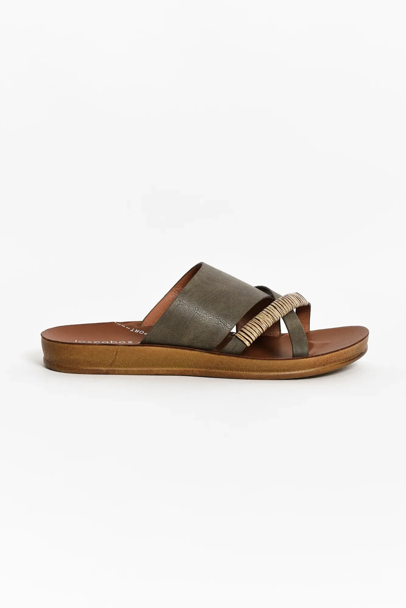 Los Carbos Bride Rattan Trim Slip On Shoe Khaki 37