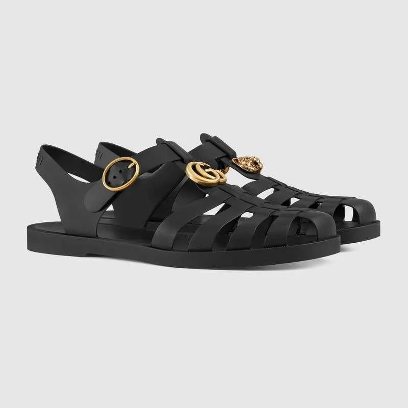 Men Leather buckle strap Black sandal