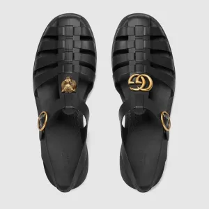 Men Leather buckle strap Black sandal