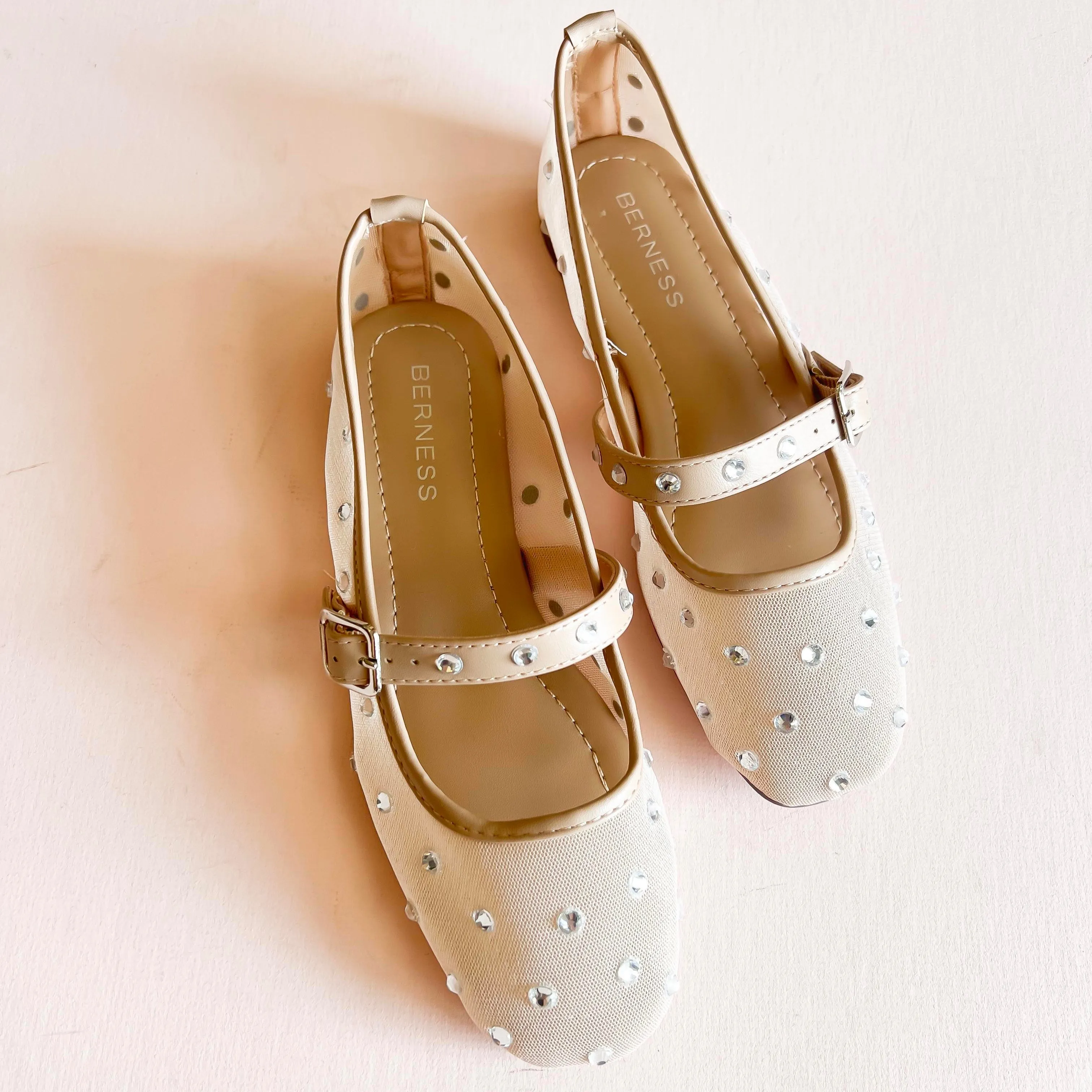 Mesh Ballet Flats with Rhinestones - Mary Jane Style | Berness