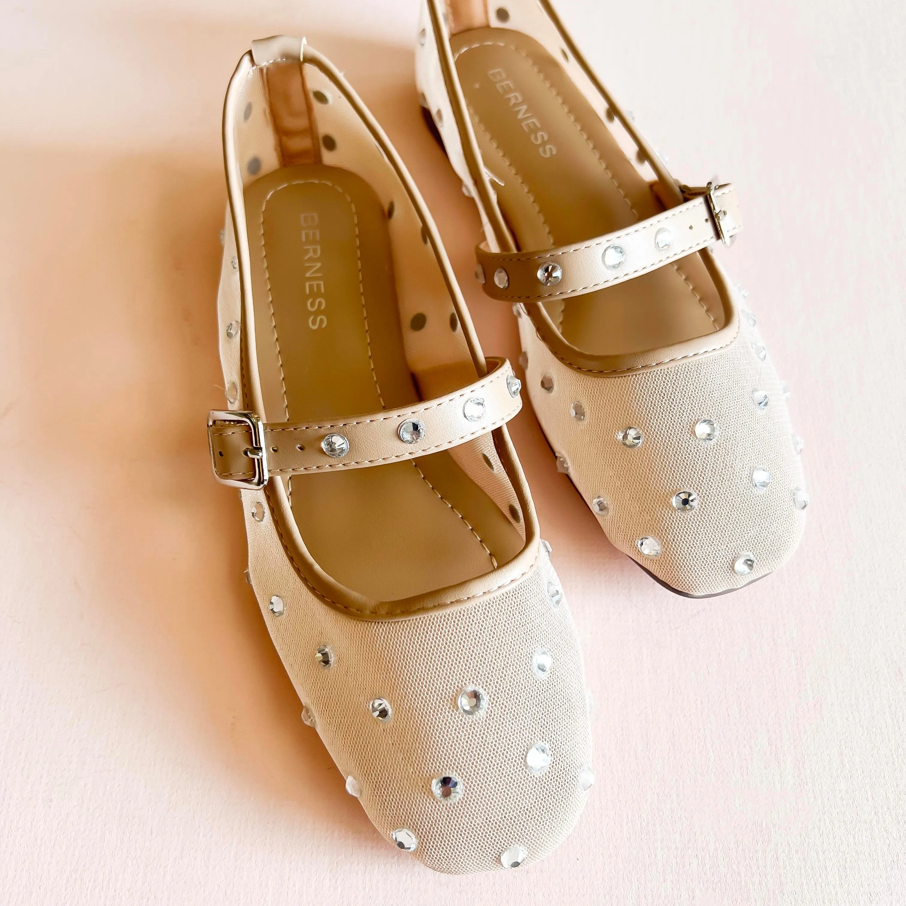 Mesh Ballet Flats with Rhinestones - Mary Jane Style | Berness