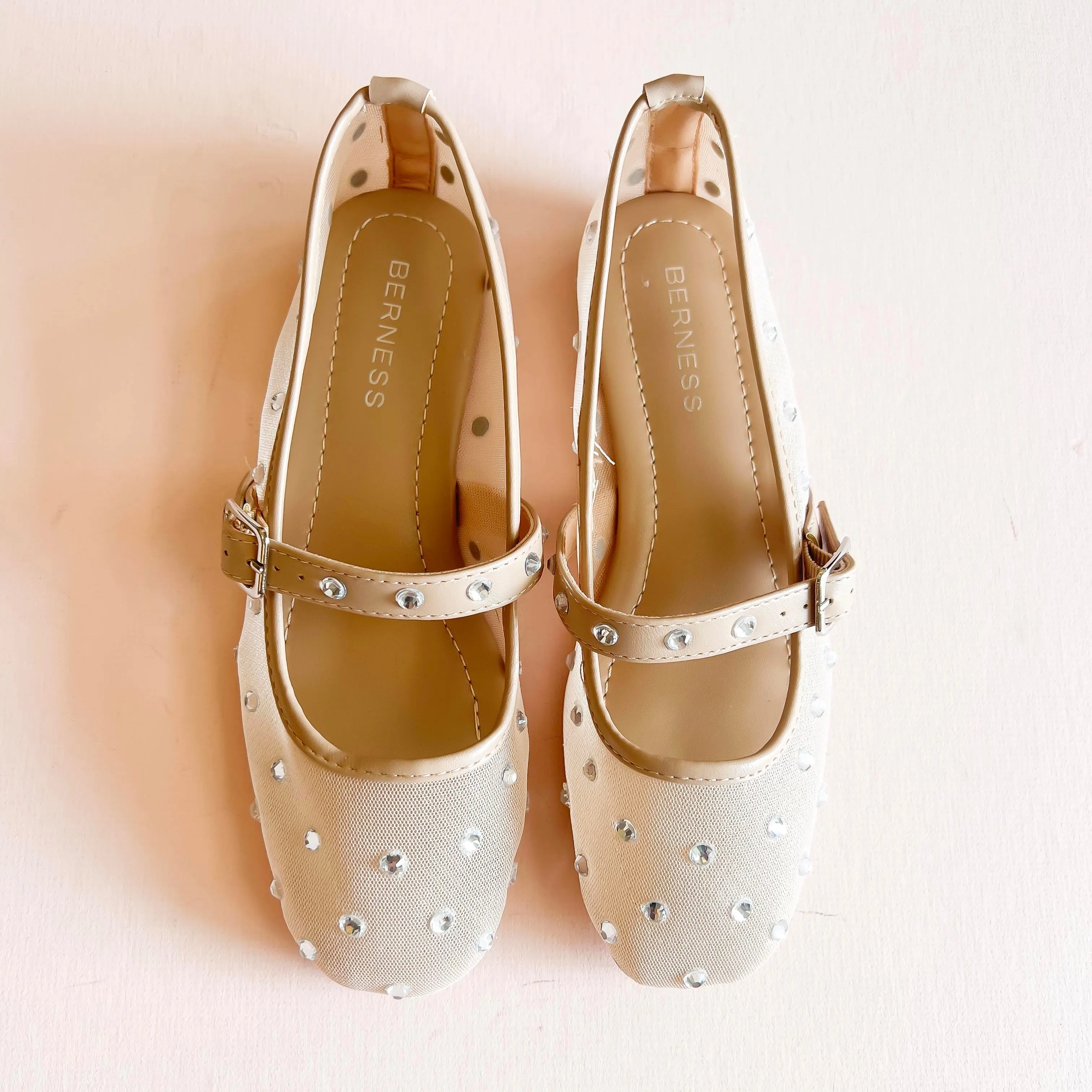 Mesh Ballet Flats with Rhinestones - Mary Jane Style | Berness
